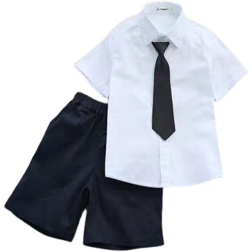 儿童白衬衫短袖夏季涤棉小男孩白色半袖薄上衣女学生JK校园表演服