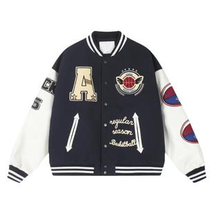 【Achock官方店】潮牌毛巾绣美式字母棒球服男女街头夹棉加厚夹克