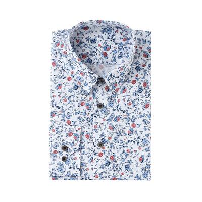 本派BENPAI 秋季棉质蓝色印花碎花长袖男士修身手工衬衫可定制