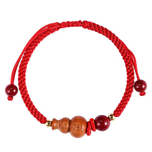 2026年朱砂桃木葫芦编织手绳男黑色编织绳儿童平安随身玉米结手链