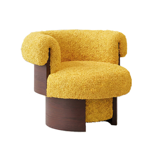 畔所/法式奶油风旋转单人沙发中古风实木休闲椅 卧室客厅懒人椅