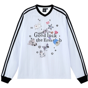 【张函瑞】ER萌宠乐园V领长袖t恤泽西风潮牌美式户外运动情侣球服