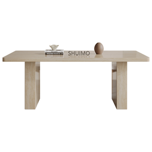 德利丰法式复古洞石岩板餐桌椅组合现代家用设计师样板房中古餐桌