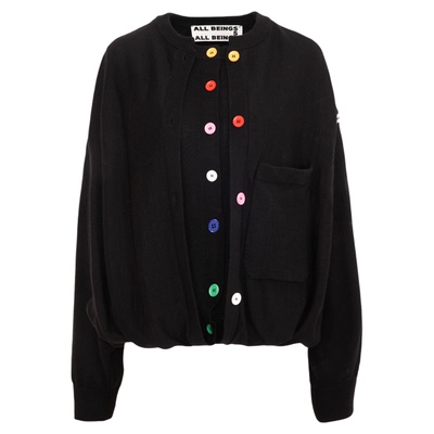 ALL BEINGS26SS新款绵羊毛混纺撞色假两件彩扣花苞针织套头衫女