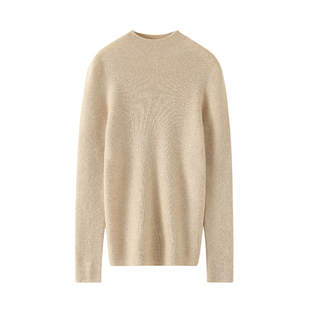 一线成型抽条半高领山羊绒衫女白色修身百搭无缝针织打底衫毛衣