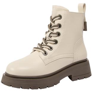 百丽女靴子冬季新款休闲短靴加绒厚底英伦风马丁靴女3NZ40DD4