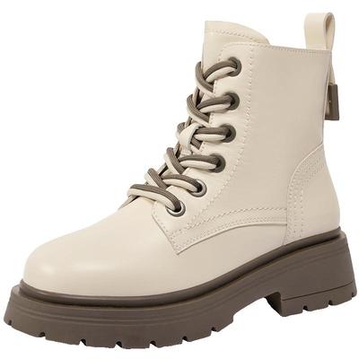 百丽女靴子冬季新款休闲短靴加绒厚底英伦风马丁靴女3NZ40DD4