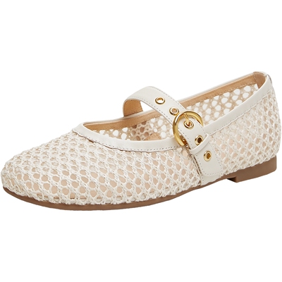 天美意复古镂空平底玛丽珍皮鞋女休闲浅口单鞋2026春新款BM751BQ6