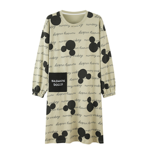 【买一送一】春秋夏季长袖睡裙女士韩版中长款大码200斤纯棉睡衣