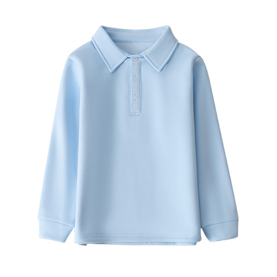 男童加绒加厚纯棉POLO衫长袖t恤儿童大童打底白色衬衫秋冬季校服