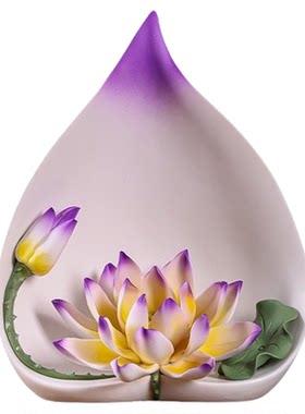 手工瓷花中式莲花摆件