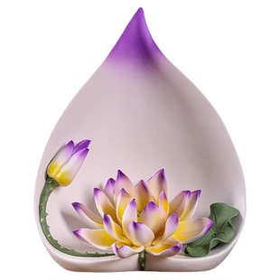 中式客厅玄关陶瓷莲花摆件 手工瓷花佛前装饰工艺品礼品一路连升