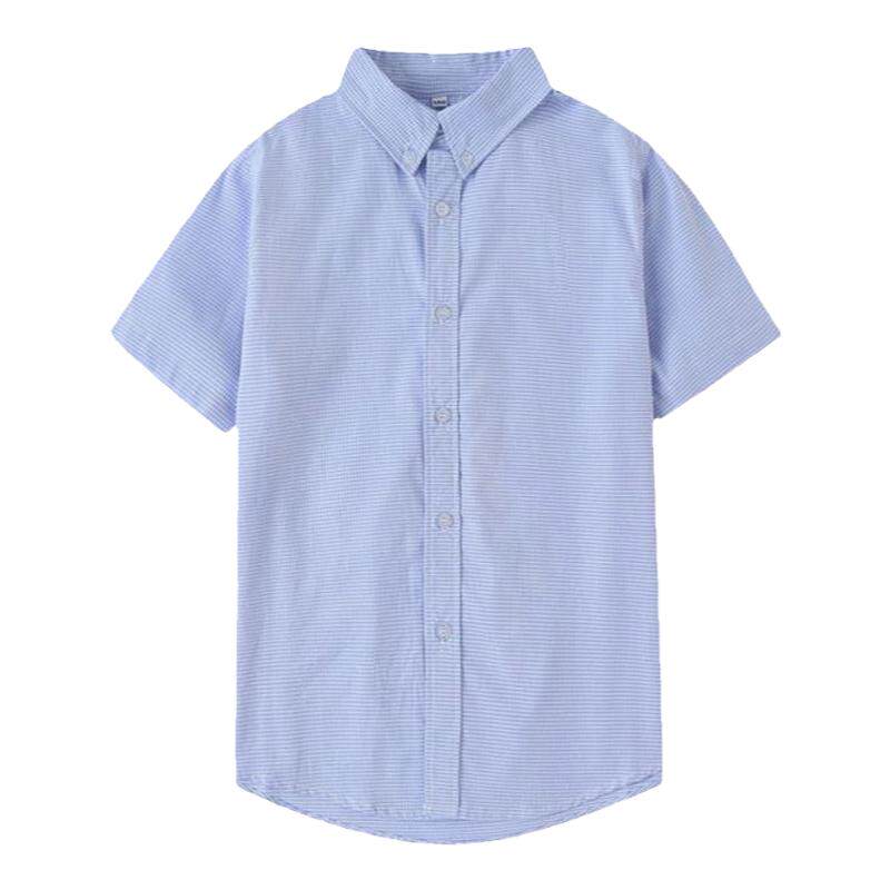 小学生校服夏季短袖衬衣儿童园服英伦风千鸟格蓝色学院派纯棉衬衫