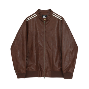 MRCYC美拉德风皮衣外套男士秋季宽松立领上衣韩系潮流机车皮夹克