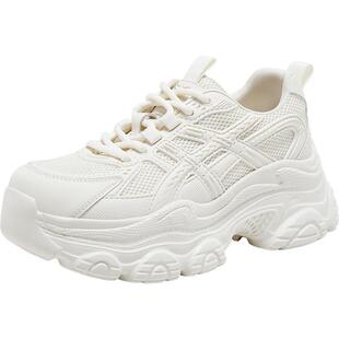 百思图2026春季商场新款厚底网面透气白色老爹鞋运动女鞋D6306AM6