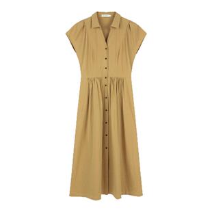 solighter 法式复古提花v领衬衫连衣裙夏季新款显瘦收腰气质长裙