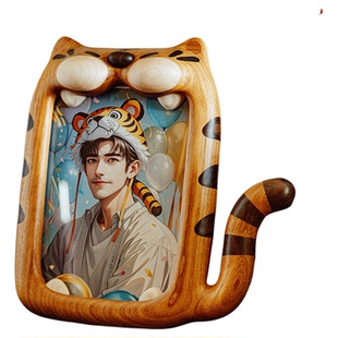 原上城原创实木老虎3寸6寸7寸相框孩子纪念礼物萌趣卡通高级摆件
