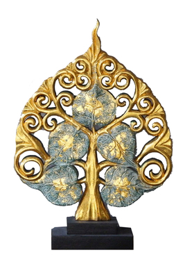 摆件泰国实木家居金箔菩提雕刻