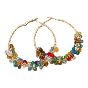 多巴胺水晶串珠大圈圈耳环女高级感耳钉夸张耳圈海边度假风耳饰夏