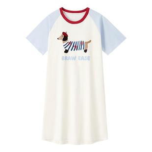 BE女士睡裙夏季长裙纯棉可爱睡衣女带胸垫短袖套头可外穿全棉长款