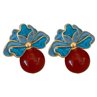 新中式古风红色耳钉女轻奢高级感耳环2026新款爆款小众独特耳饰品