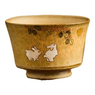 勾画中式复古陶瓷茶杯主人杯单个窑变手绘桂花生肖兔功夫茶品茗杯