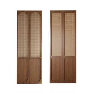 步入式衣柜折叠门无下轨实木法式藤编防尘门板家用卧室中古奶油风