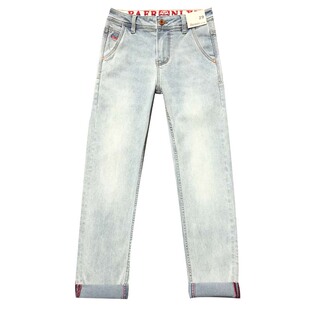 印花刺绣夏季薄款牛仔裤男款高端潮流弹力修身小脚浅蓝色九分裤潮