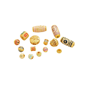 哑金18K包金保色天珠六字箴言铜币扎基拉姆螺鬓隔珠diy串珠饰配件