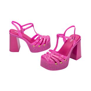 Melissa梅丽莎2023款女士时尚复古气质粗高跟凉鞋果冻鞋33818