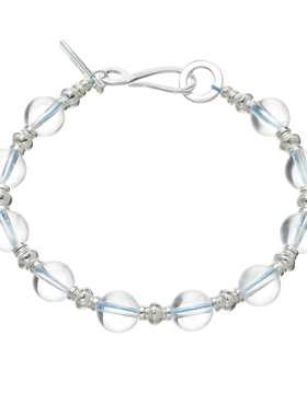 AHCHOO 重工9mm天然透亮白水晶手串S925纯银圆球手链悦己能量手环