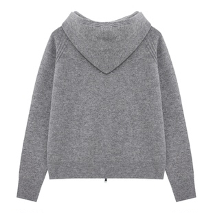 百家好羊毛针织帽衫外套26春季新款女士灰色连帽上衣拉链开衫毛衣
