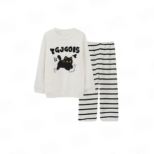 法式半边绒睡衣女秋冬款加绒加厚法兰绒珊瑚绒保暖家居服礼盒装