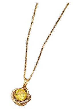 古婷金色环绕锆石吊坠项链高级感