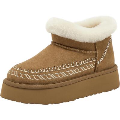 真美诗牛皮保暖轻盈厚底雪地靴