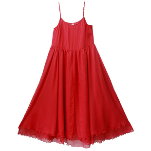 现货【胭脂拂梅】文艺红色不规则开衫雪纺无袖吊带裙女士夏季套装