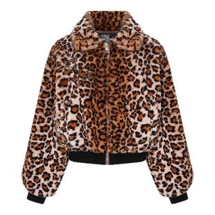 TCH美式复古烫钻豹纹翻领保暖毛毛外套女2025冬季新款T75D27E1055