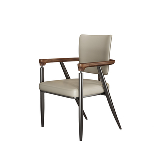 意式轻奢茶室真皮主人椅设计师书房椅高端别墅大圆桌实木扶手餐椅