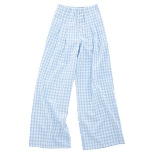 CLIMAX VISION轻薄凉爽假日慵懒海星扣宽松格子裤女休闲遛弯长裤