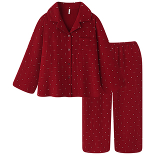 2026新款马年本命年睡衣女春秋纯棉纱布长袖红色婴儿棉家居服套装