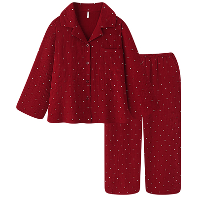 2026新款马年本命年睡衣女春秋纯棉纱布长袖红色婴儿棉家居服套装