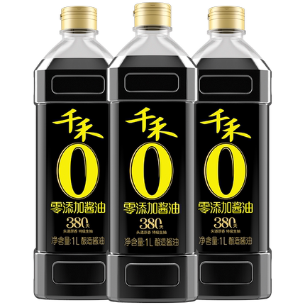 千禾零添加酱油头道380天1L-3 特级生抽家用调味官方旗舰店正品