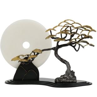 天然玉石平安扣松树摆件新中式玄关柜客厅家居书房高端大气装饰品