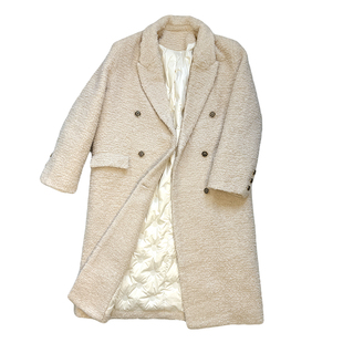 双面羊圈绒大衣女2025冬新款高级感正肩直角气质长款直筒羽绒外套