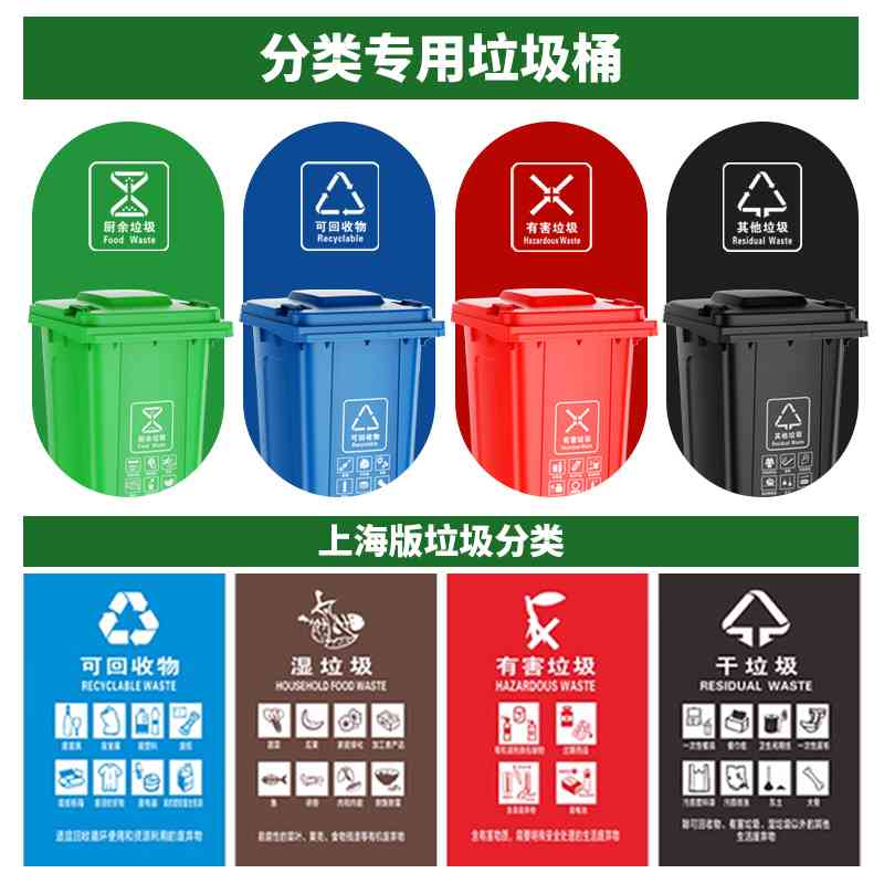 干湿分类垃圾桶大号大容量户外商用240升120L挂车箱小区轮盖环卫