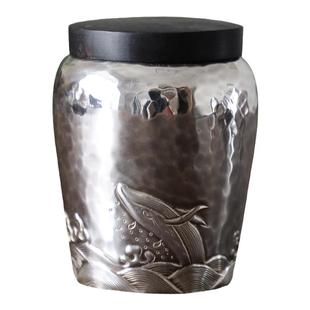 纯银时代 鲸落纯银茶叶罐足银999纯手工复古中式文人茶仓入便携小