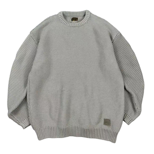 美式复古2/32支粗纱肌理感重磅挺阔圆领毛衣 慵懒范秋冬百搭外衣