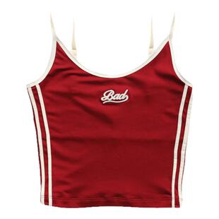 badblood美式复古跳舞辣妹刺绣红色背心休闲慵懒吊带短款运动吊带