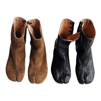 【花边女】分趾靴真皮短靴3CM高