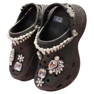 crocs女鞋卡洛驰洞洞鞋鲸鱼晚宴誓言厚底带钻闪耀沙滩女鞋211978